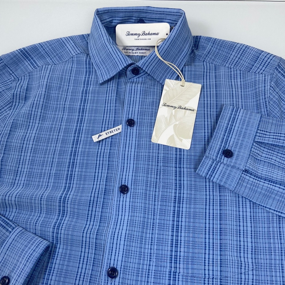 Tommy‎ Bahama Mens XS Bahama Coast Sandbar Stripe Shirt Cabo Blue New Stretch